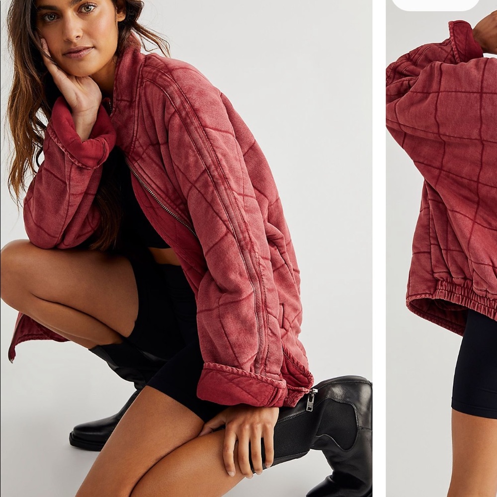 FREE PEOPLE Dolman Quilted Knit Jacket - Cherry Juice